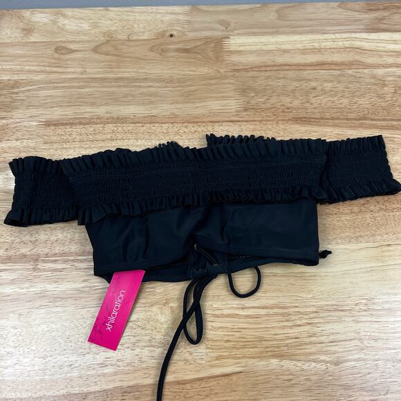 Xhilaration Juniors' Black Smocked Lace-Up Bikini Top - Size Small - NWT - Picture 5 of 7